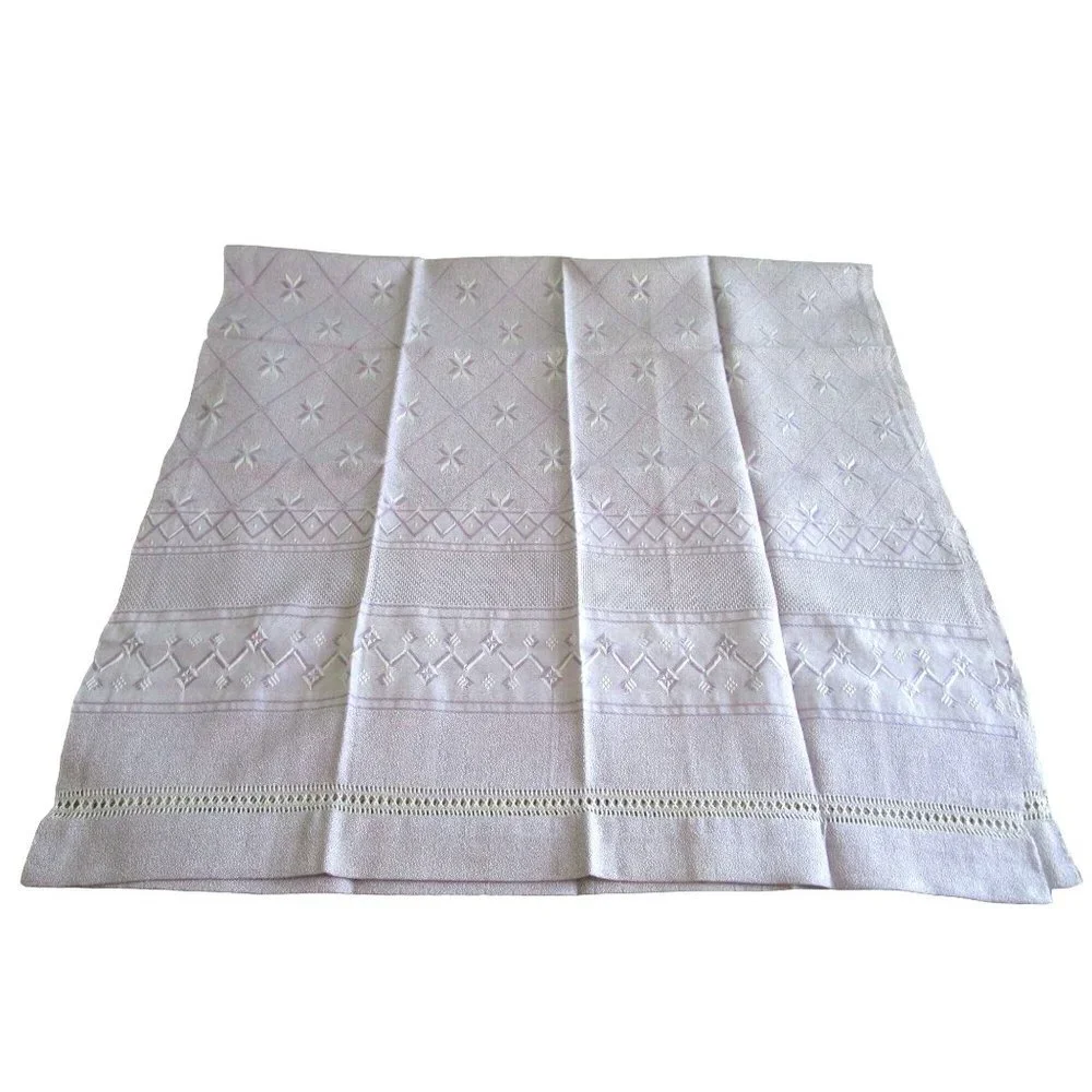 Purple White Woven Trellis Star Vintage Towel Set One Hand One Bath GUC Spots